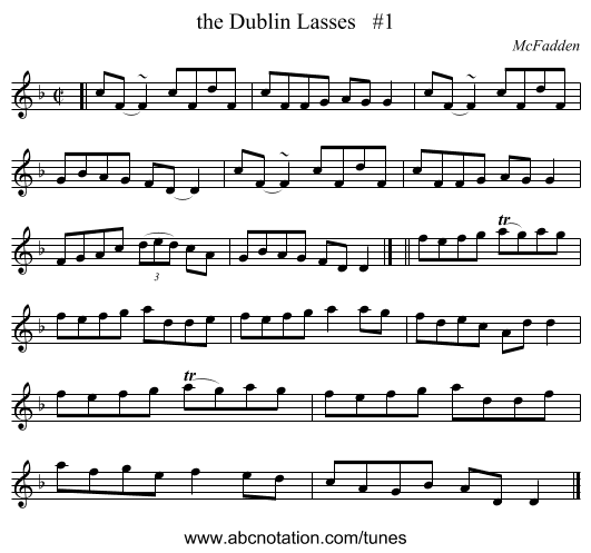 the Dublin Lasses #1 - staff notation