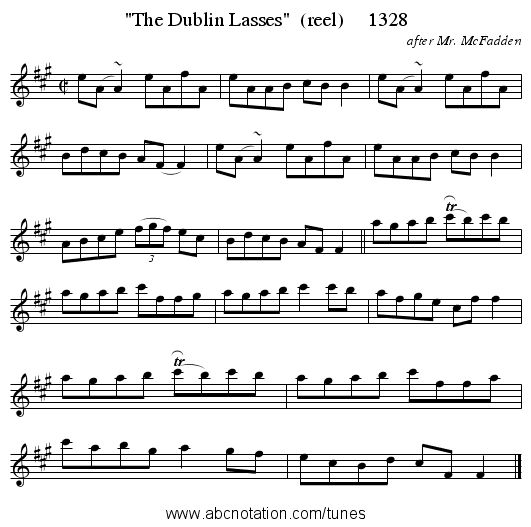 The Dublin Lasses  (reel)     1328 - staff notation
