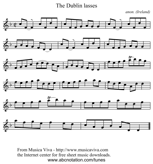 The Dublin lasses - staff notation