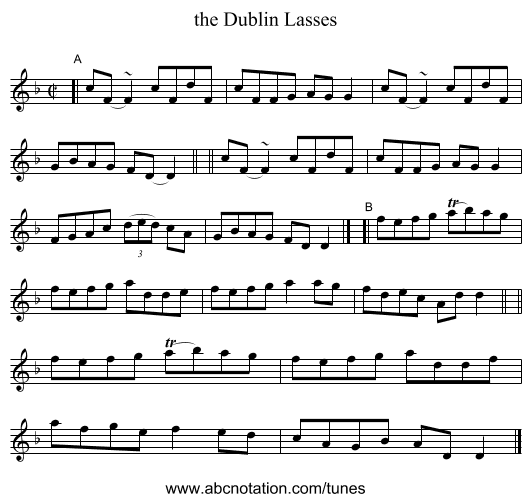 the Dublin Lasses - staff notation