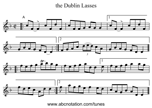 the Dublin Lasses - staff notation