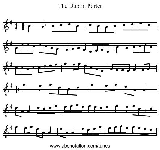 The Dublin Porter - staff notation