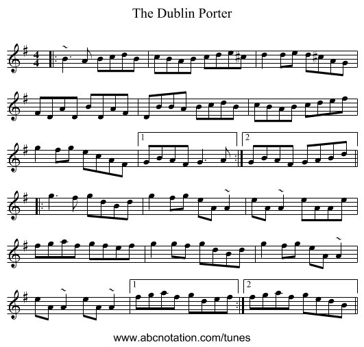 The Dublin Porter - staff notation