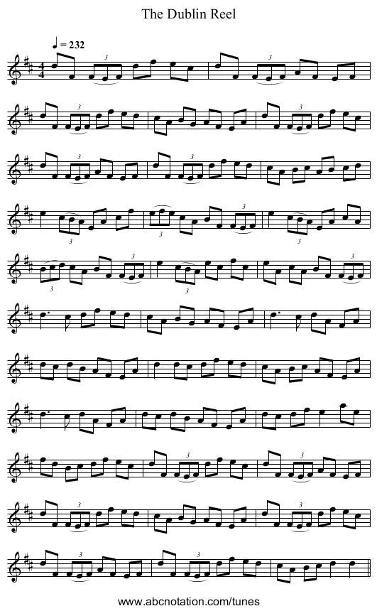 The Dublin Reel - staff notation