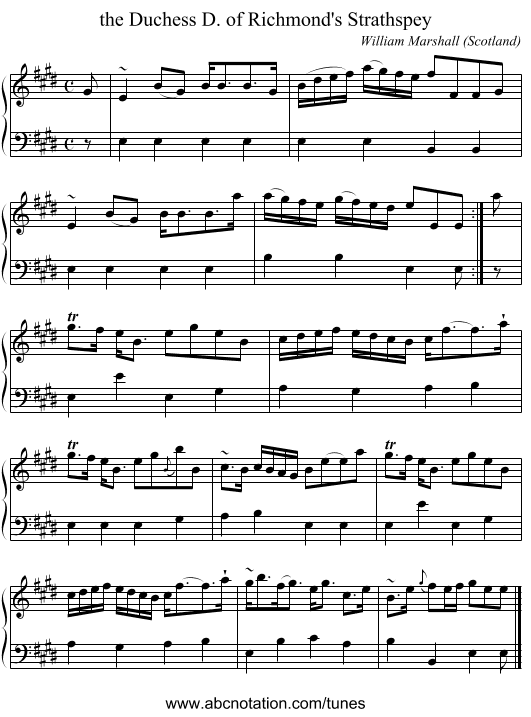the Duchess D. of Richmond's Strathspey - staff notation