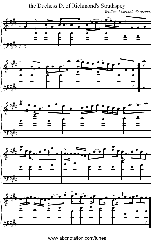 the Duchess D. of Richmond's Strathspey - staff notation