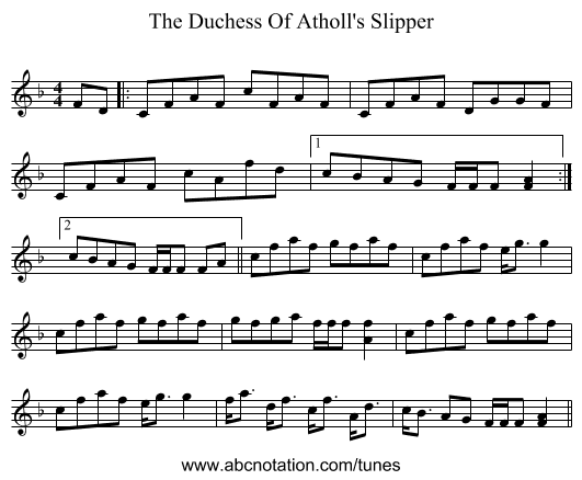 The Duchess Of Atholl's Slipper - staff notation