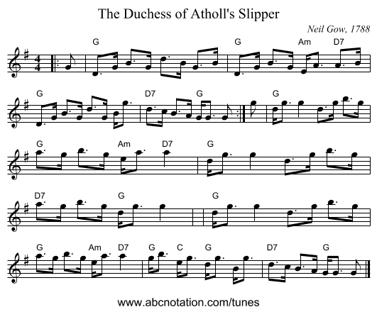 The Duchess of Atholl's Slipper - staff notation