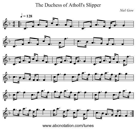 The Duchess of Atholl's Slipper - staff notation