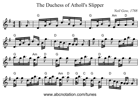 The Duchess of Atholl's Slipper - staff notation