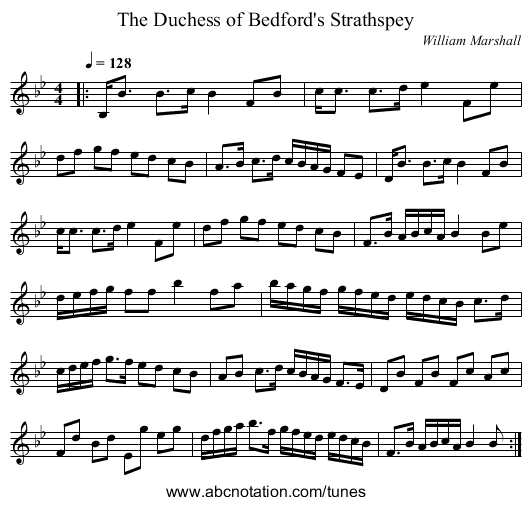 The Duchess of Bedford's Strathspey - staff notation