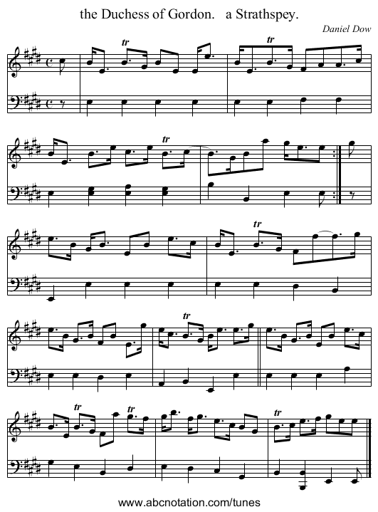 the Duchess of Gordon.   a Strathspey. - staff notation
