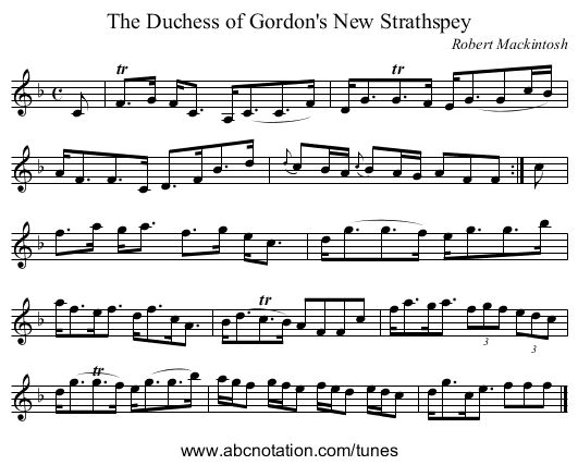 The Duchess of Gordon's New Strathspey - staff notation
