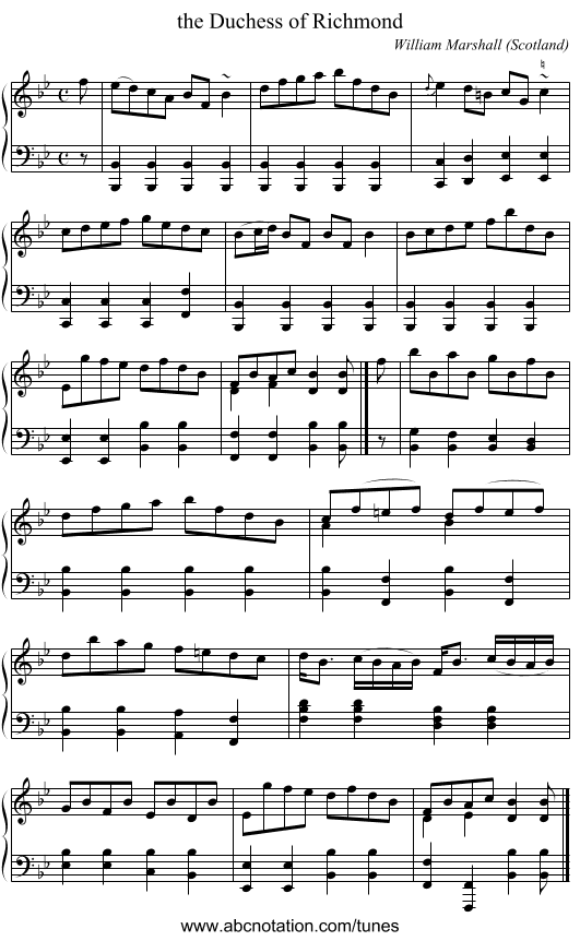 the Duchess of Richmond - staff notation