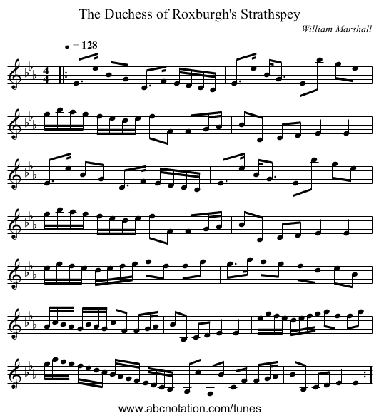 The Duchess of Roxburgh's Strathspey - staff notation