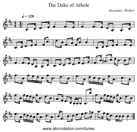 The Duke of Athole - staff notation