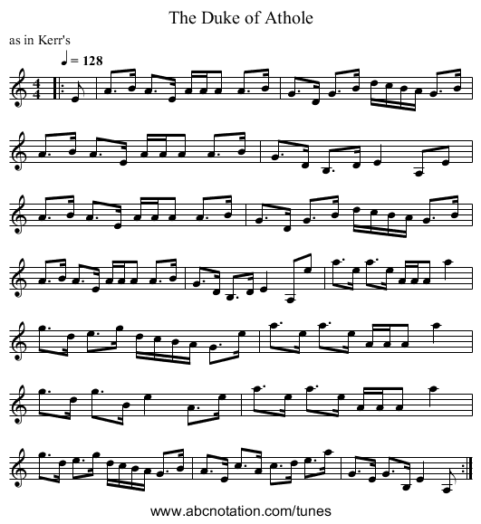 The Duke of Athole - staff notation