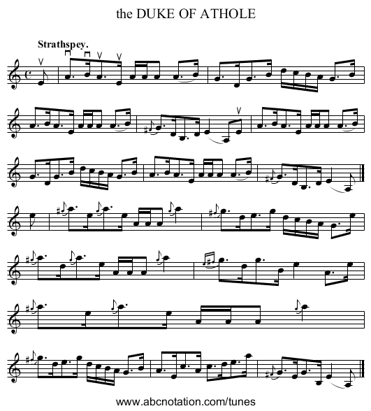 the DUKE OF ATHOLE - staff notation