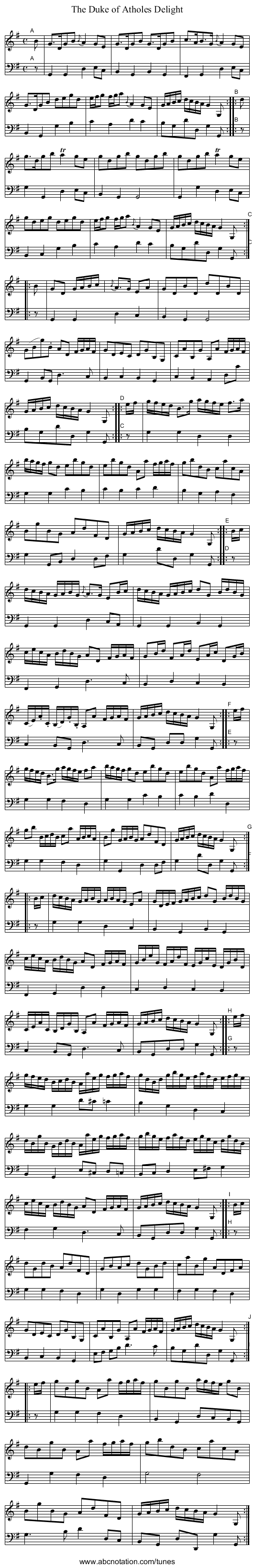 The Duke of Atholes Delight - staff notation