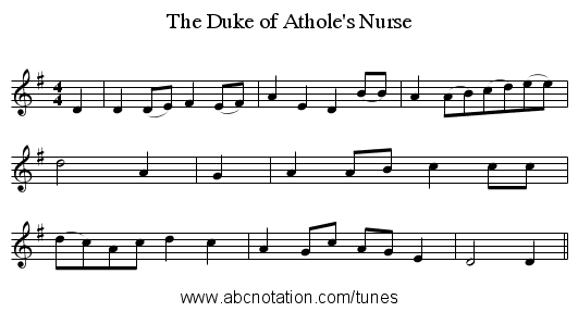 The Duke of Athole's Nurse - staff notation