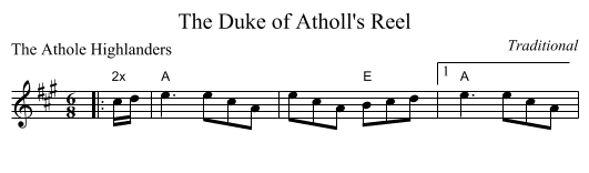 The Duke of Atholl's Reel - staff notation