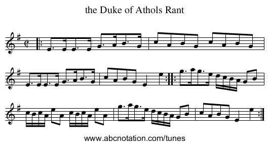 the Duke of Athols Rant - staff notation