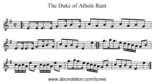 The Duke of Athols Rant - staff notation