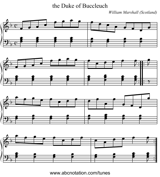 the Duke of Buccleuch - staff notation