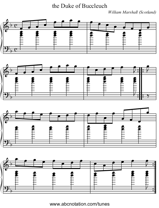 the Duke of Buccleuch - staff notation