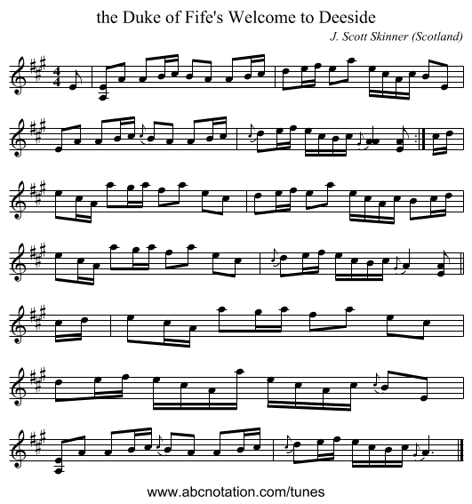 the Duke of Fife's Welcome to Deeside - staff notation