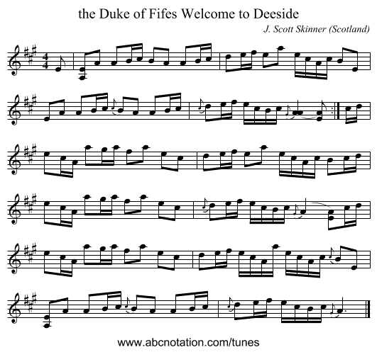 the Duke of Fifes Welcome to Deeside - staff notation