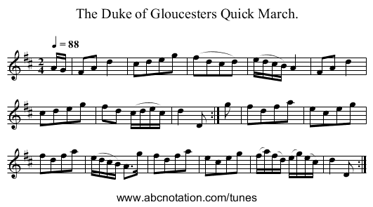 The Duke of Gloucesters Quick March. - staff notation
