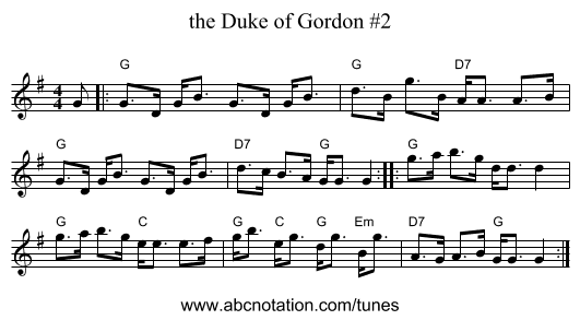 the Duke of Gordon #2 - staff notation