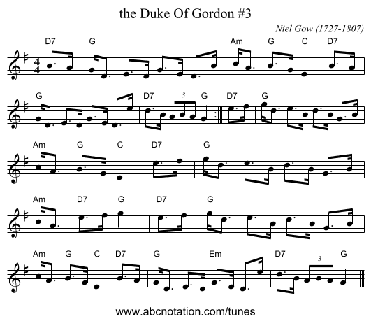 the Duke Of Gordon #3 - staff notation