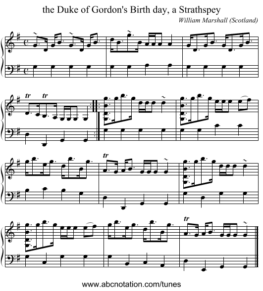 the Duke of Gordon's Birth day, a Strathspey - staff notation