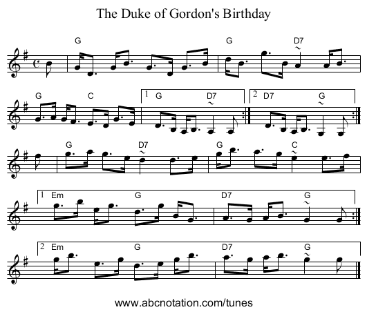 The Duke of Gordon's Birthday - staff notation