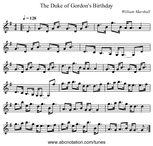 The Duke of Gordon's Birthday - staff notation