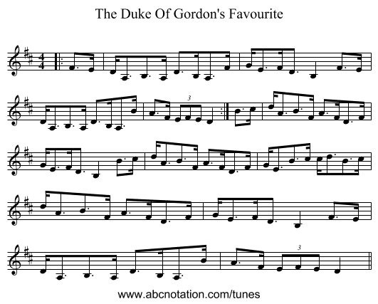The Duke Of Gordon's Favourite - staff notation
