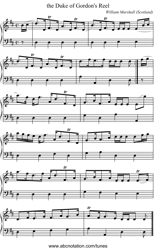 the Duke of Gordon's Reel - staff notation