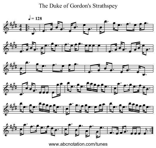 The Duke of Gordon's Strathspey - staff notation