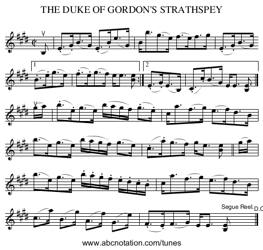 THE DUKE OF GORDON'S STRATHSPEY - staff notation