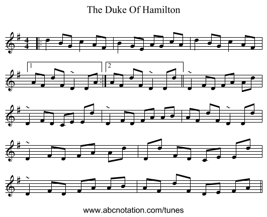 The Duke Of Hamilton - staff notation