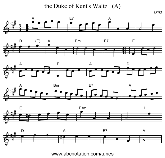 the Duke of Kent's Waltz   (A) - staff notation