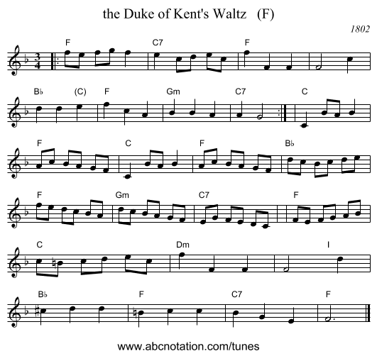 the Duke of Kent's Waltz   (F) - staff notation