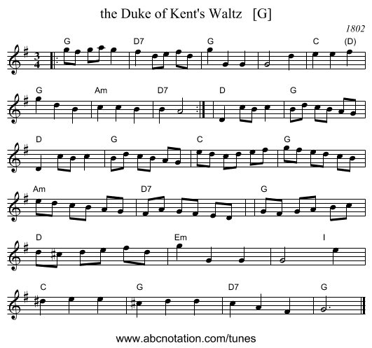 the Duke of Kent's Waltz   [G] - staff notation