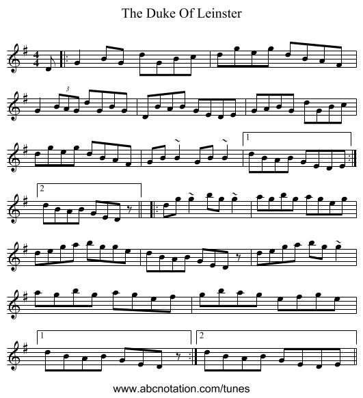 The Duke Of Leinster - staff notation