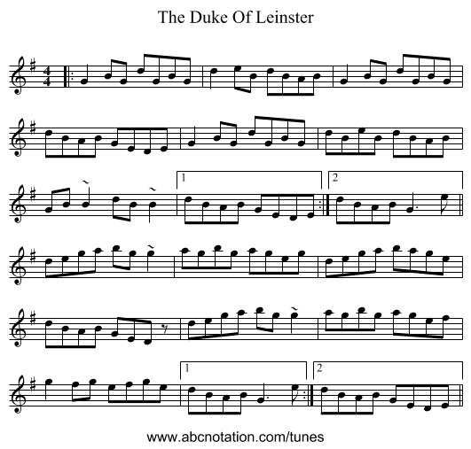 The Duke Of Leinster - staff notation