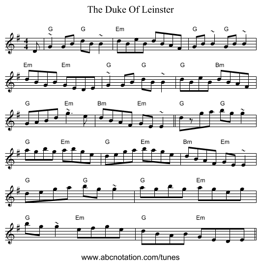 The Duke Of Leinster - staff notation