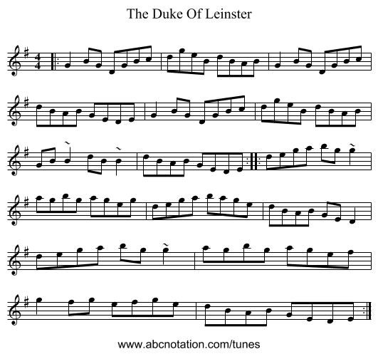 The Duke Of Leinster - staff notation