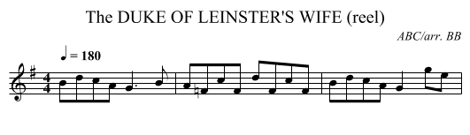 The DUKE OF LEINSTER'S WIFE (reel) - staff notation